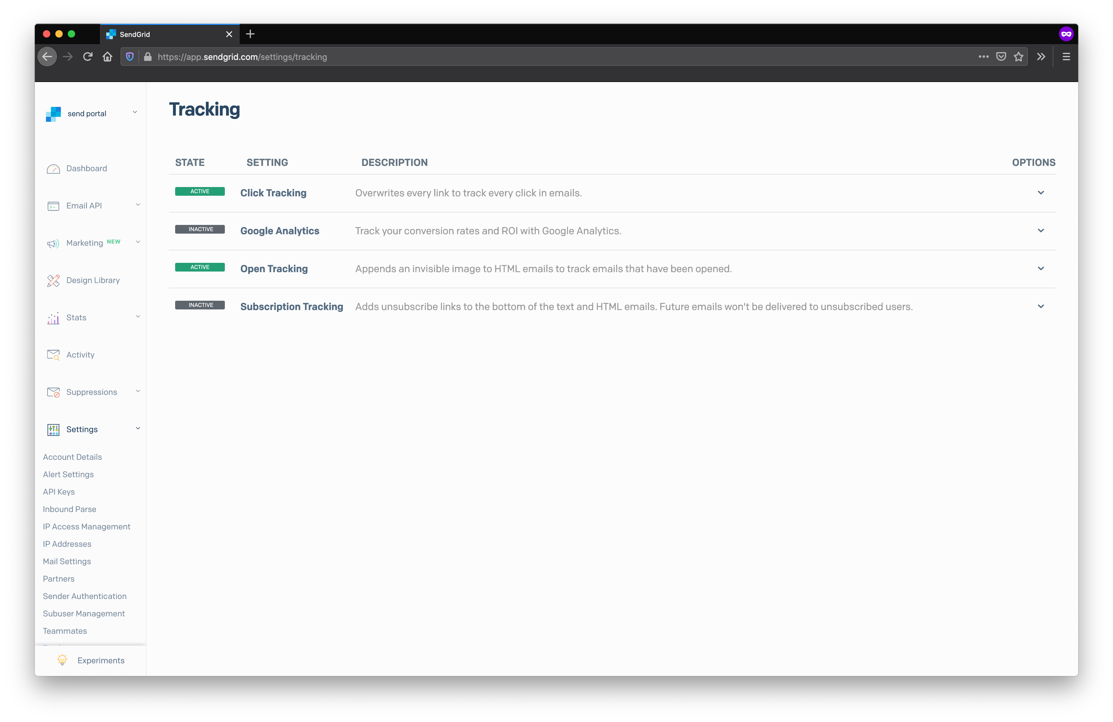 Tracking Settings